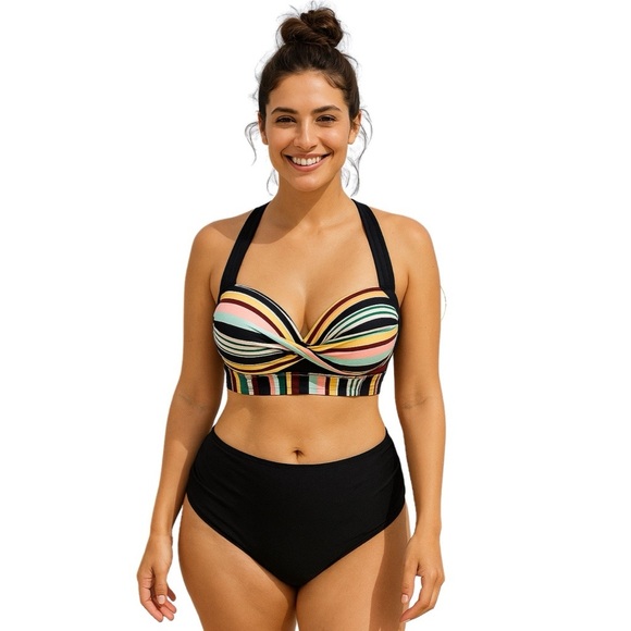 Allure Bikini Top Striped Adjustable Padded Swimwear Multicolor 16 18 Plus Size - Picture 4 of 16